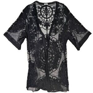 Rue21 Open‎ Lace Duster Kimono Womens OSFA Black Whimsigoth Dark Fairy Boho-Chic